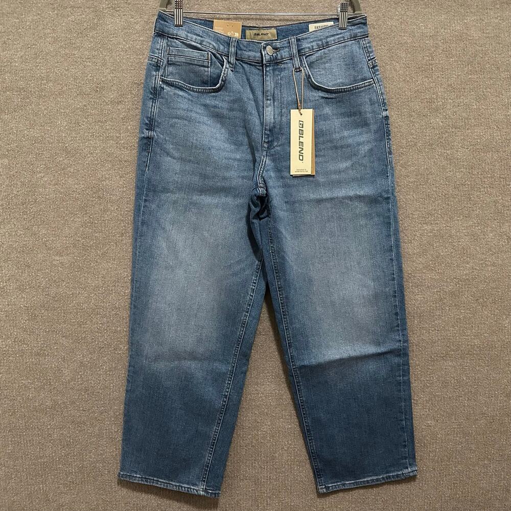 BLEND Mens 33x32 Loose Fit Wide Leg Blue Jeans Regular Waist Grunge Streetwear